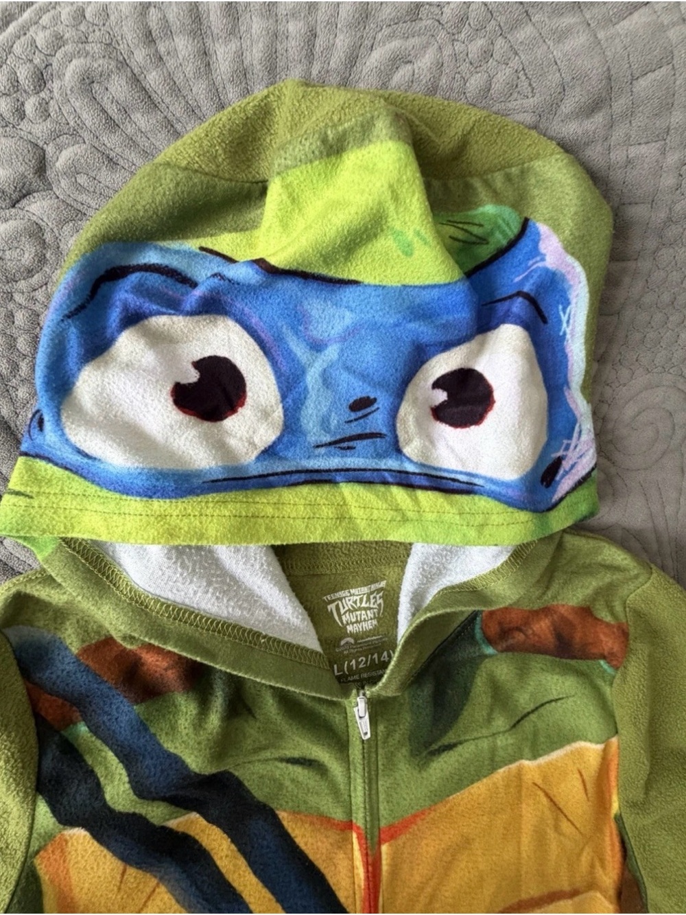 Nickelodeon TMNT Leonardo Boys Hooded Fleece Zip One Piece Pajamas L 12/14